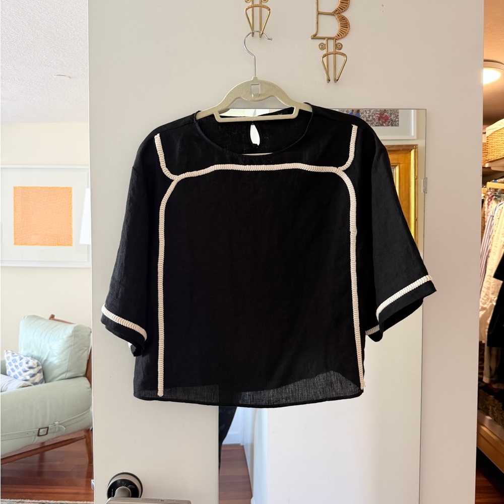 Massimo Dutti Linen Blouse with White Trim